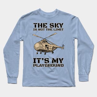 Vintage Helicopter The Sky Is My Playground Long Sleeve T-Shirt